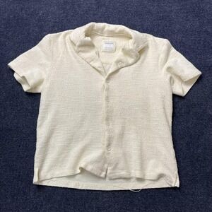 DENIM & FLOWER Shirt Mens Medium Cream Terry Cloth Short Sleeve Button Up